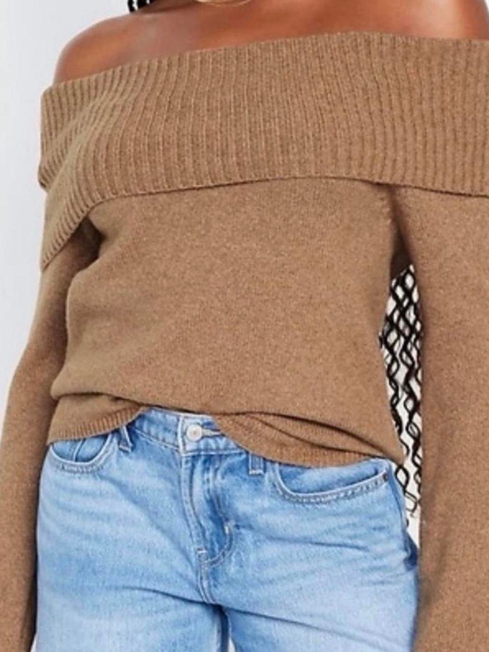 Light Brown Off The Shoulder Sweater